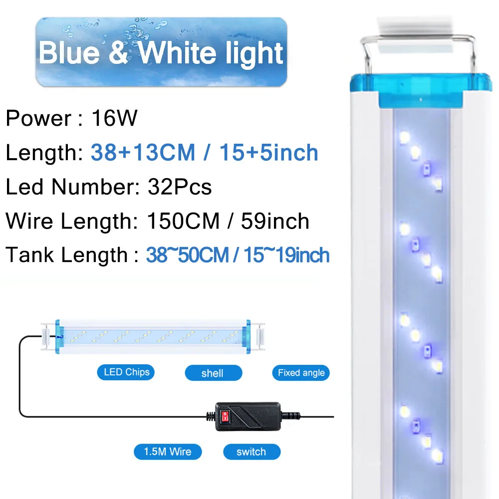 18-75CM Super Slim LEDs Aquarium Lighting Aquatic Plant Light Extensible Waterproof Clip on Lamp For Fish Tank 90-260V silent aquarium air pump Aquariums & Tanks