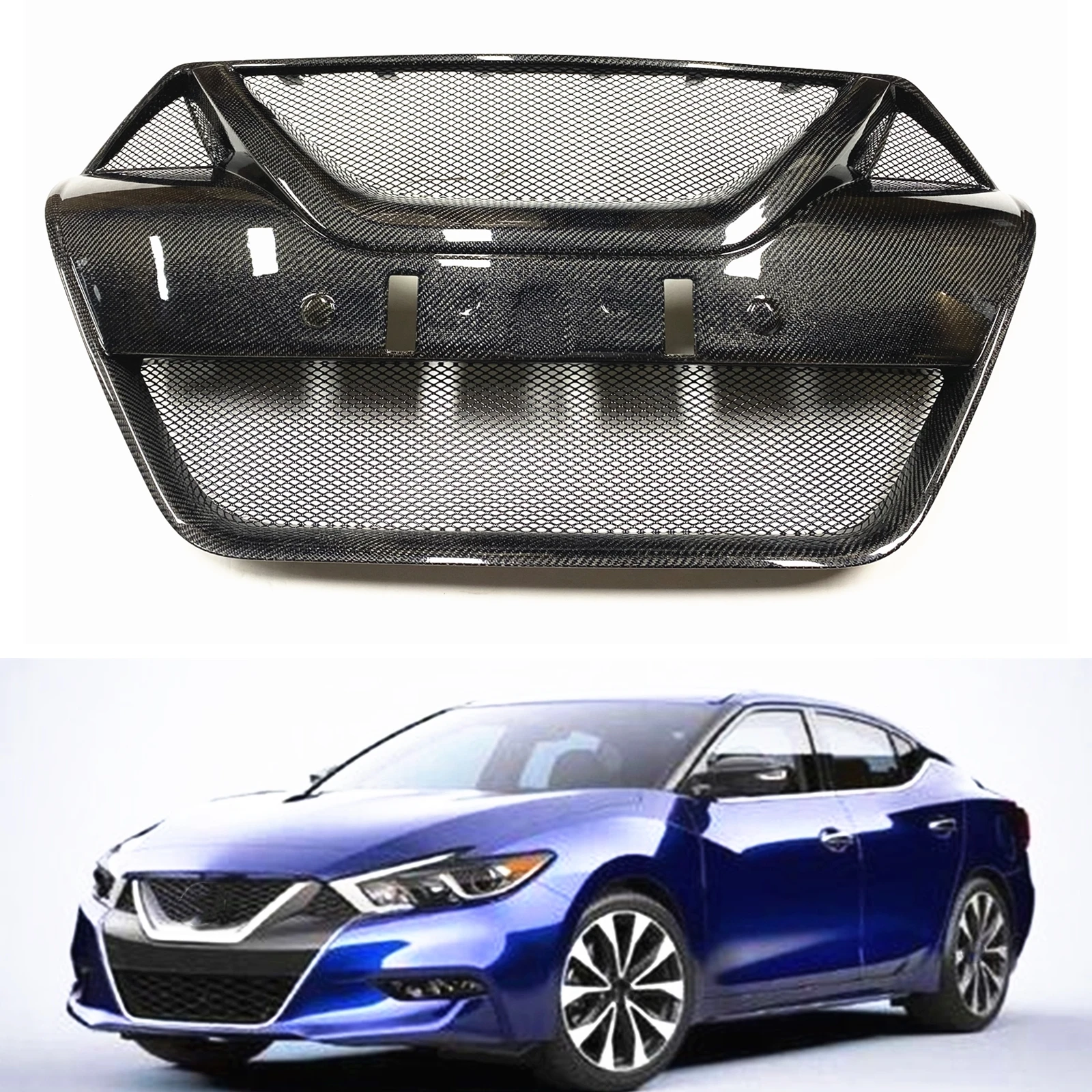 

Front Grille Racing Grills For Nissan Maxima 2016-2018 Real Carbon Fiber Car Upper Bumper Hood Mesh Replace Body Kit Replacement
