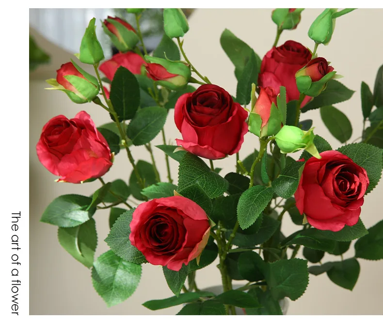 LESING Fiori artificiali in vaso di seta rosa composizioni fiori finti  bouquet con vaso in ceramica centrotavola per tavolo da pranzo Roon  decorazione cucina (rosso) : : Casa e cucina