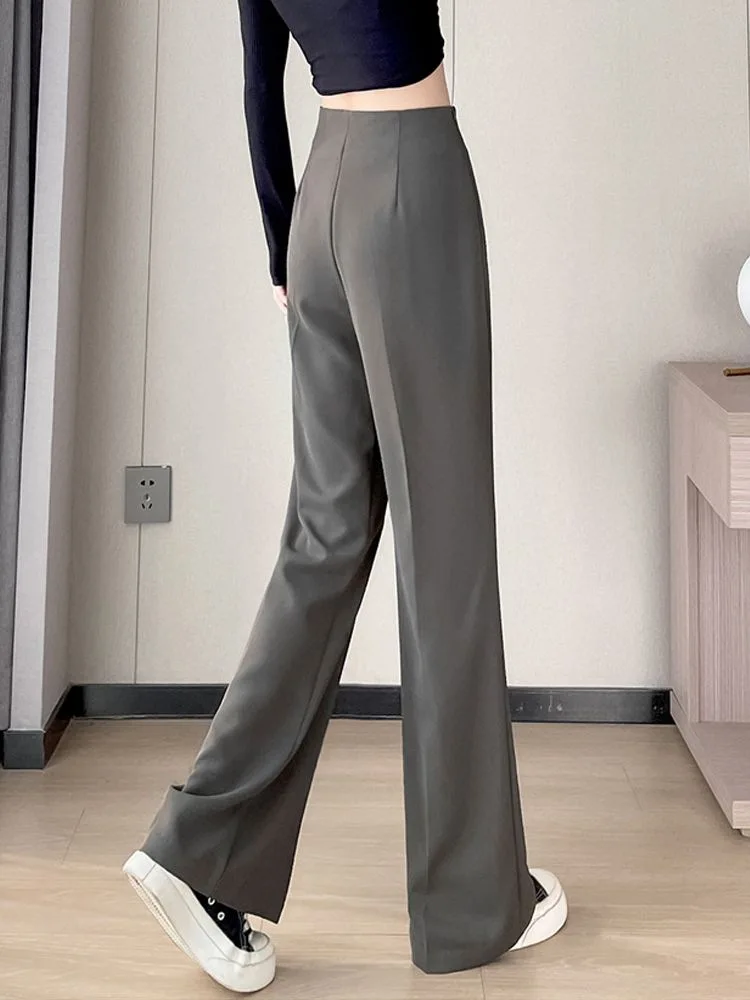 Summer Spring and Autumn 2024 New High Waist Straight Tube Casual Wide Leg Micro La Suit Pants for Women Small and Tall