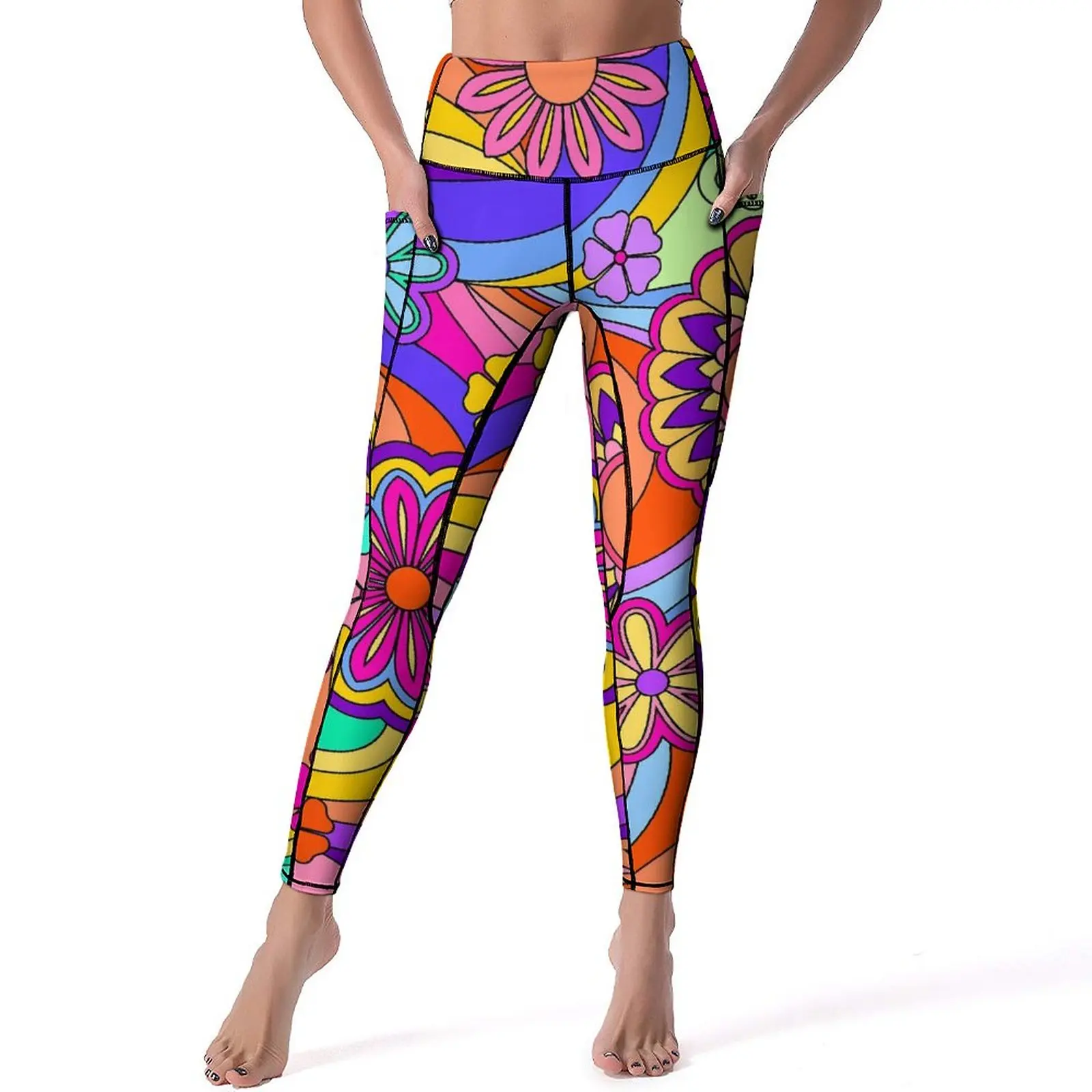 

Retro Flower Power Leggings Psychedelic Print Fitness Running Yoga Pants Push Up Novelty Sport Pants Quick-Dry Yoga Legging