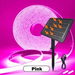 Solar Powered COB Neon LED Strip Light, IP68 Waterproof Flexible Ribbon for Home and Garden Lighting (Pink)