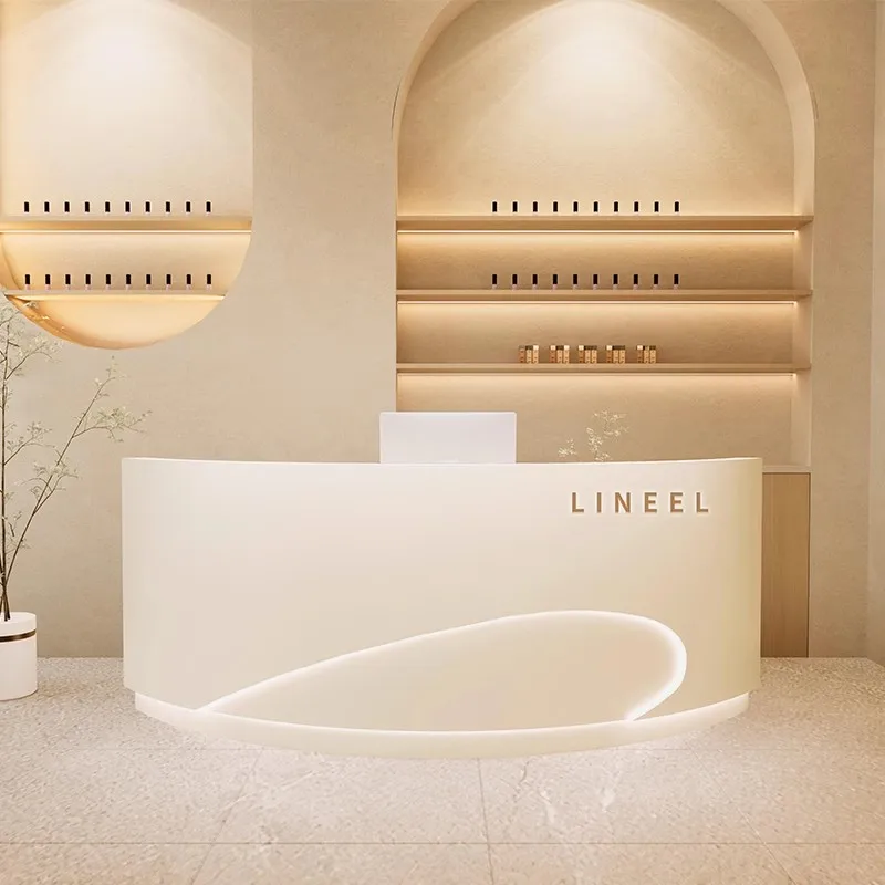 Description Picture 6 of itemStorage Luxury Reception Desk Modern Storage Workbench Desktop Reception Desk Cashiers Scrivania Per Cameretta Salon Furniture