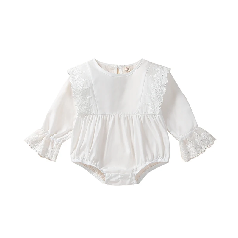 

2023 Новый Модный комбинезон для маленьких девочек, однотонное боди с длинным рукавом и кружевной отделкой, Одежда для новорожденных