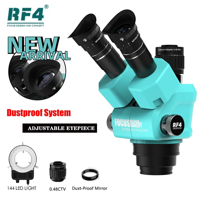 RF4 nowa głowica mikroskopu trójokularowego 6,5x-55 Simul ogniskowa z ciągłym zoomem mikroskop Stereo WF10X/22mm lutowanie telefonu PCB