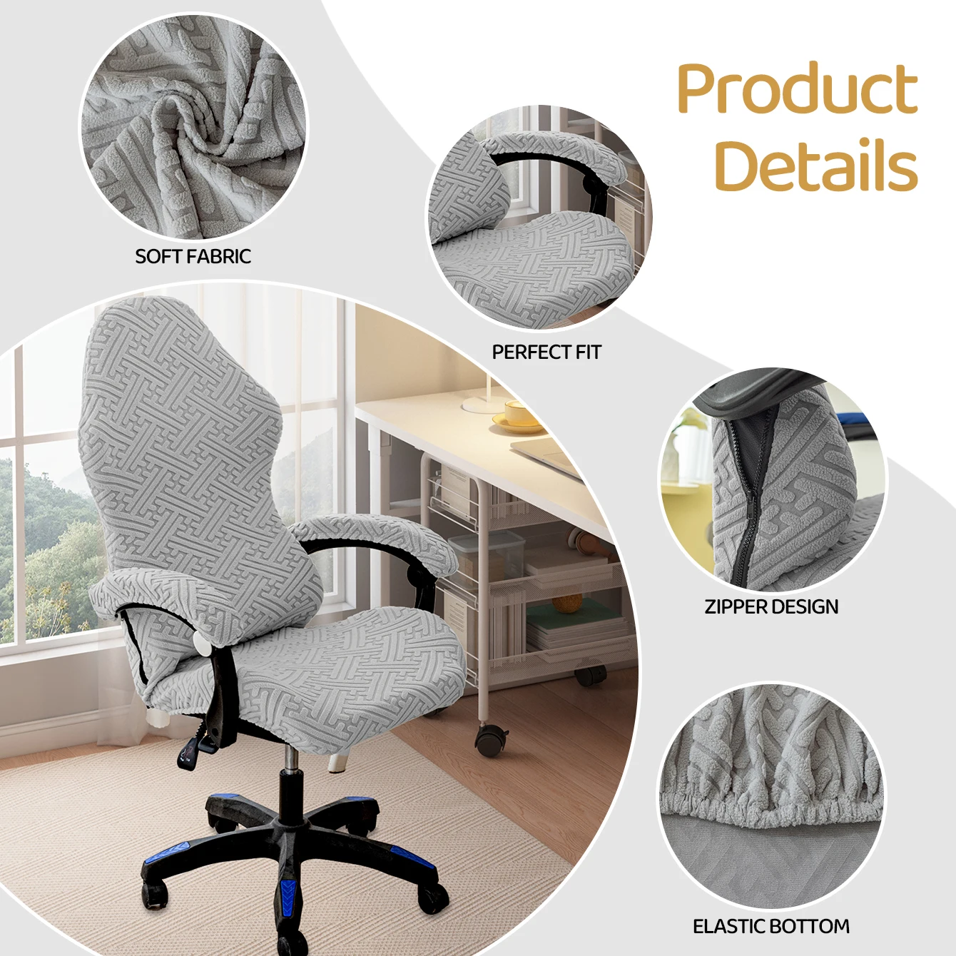 Ergonomic office computer gaming chair cover, elastic polyester, recliner racing gaming chair cover