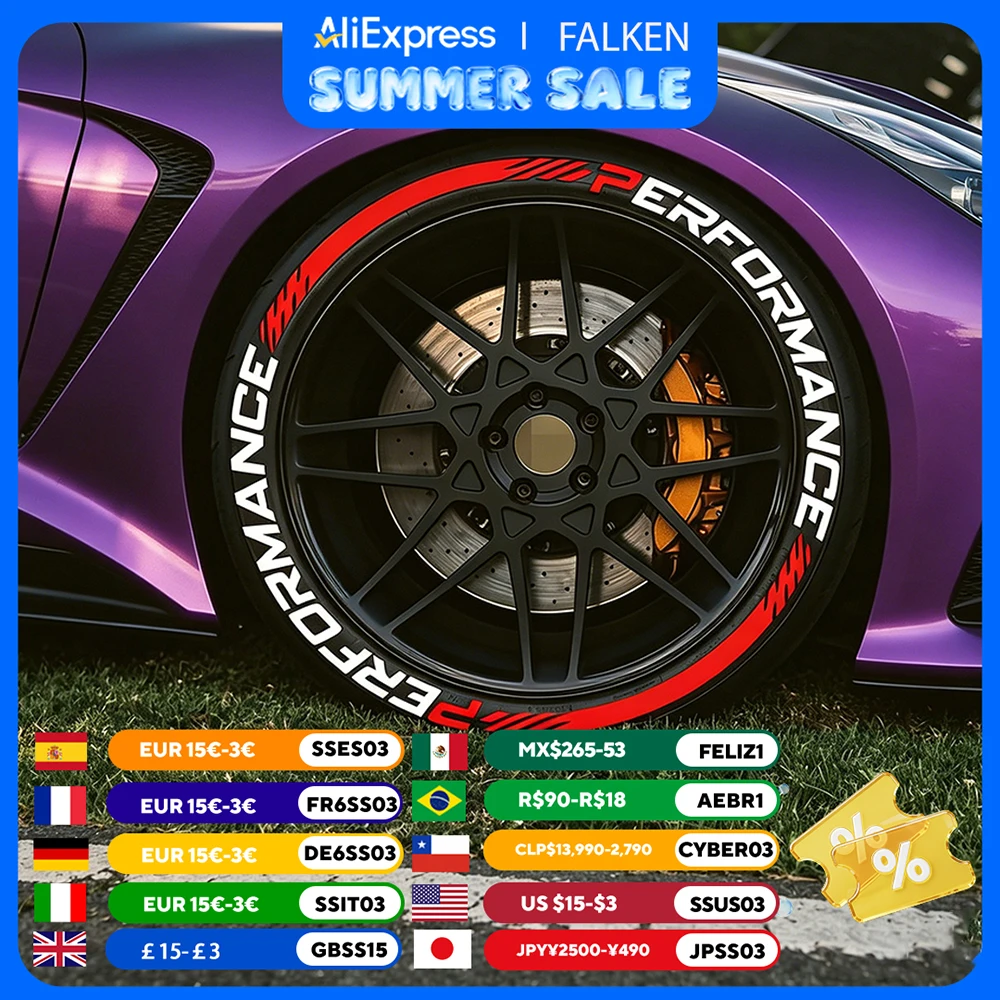 8-Piece 3D Tire Wheel Performance Stickers Set - Universal One-Piece Auto Letter Decals