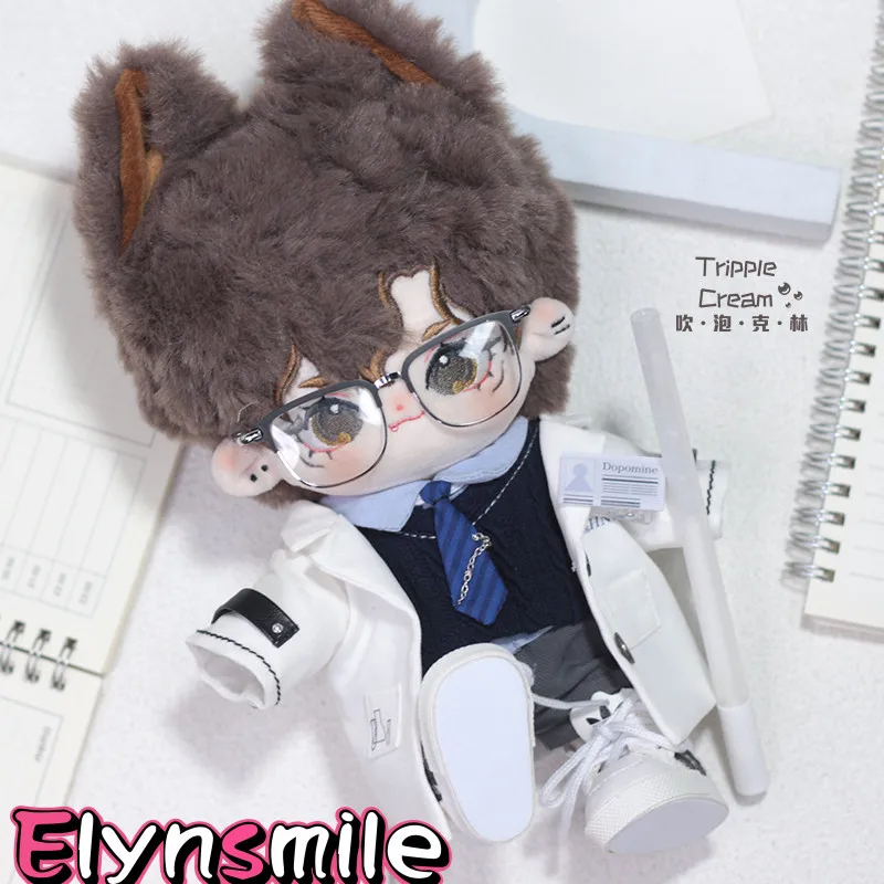 

Новая белая рубашка для ученых из аниме, белая элегантная голубая рубашка для 20 см плюшевой куклы, аксессуары для одежды, очки