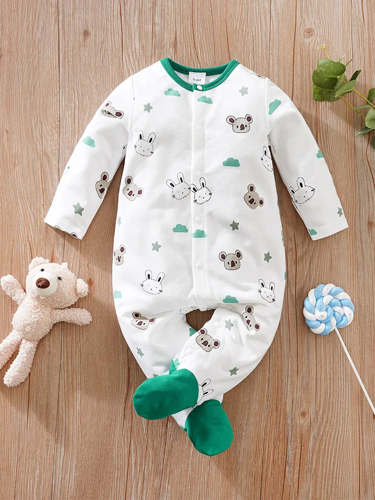 2pcs Infant's Bunny Koala Print 0-24M Bodysuit Spring and Autumn Comfy Long Sleeve Onesie Baby Boy's Clothing As Gift baby jumpsuit