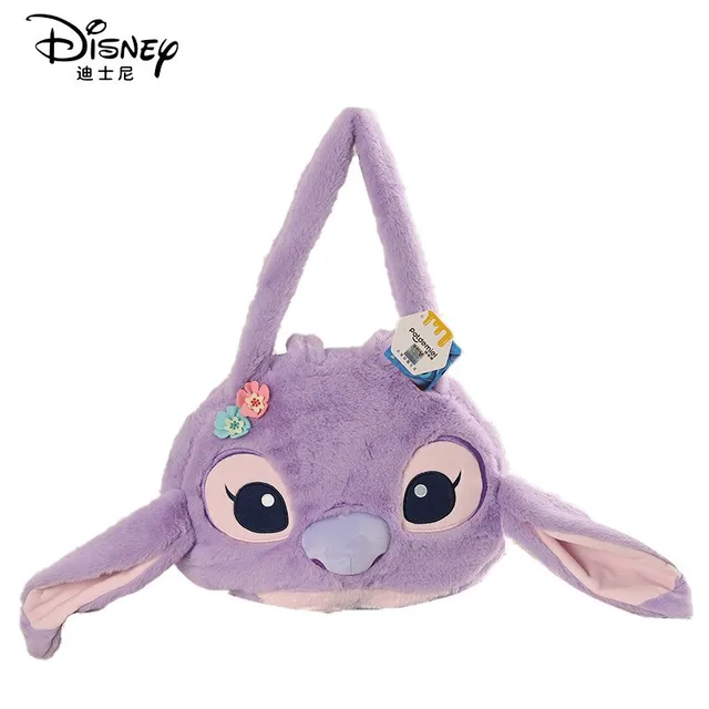 Disney Anime Purple Lion And Stitch Angie Plush Doll Shoulder Bag Large Capacity Handbag Tote Bag Winter Girl Kids Friends Gift