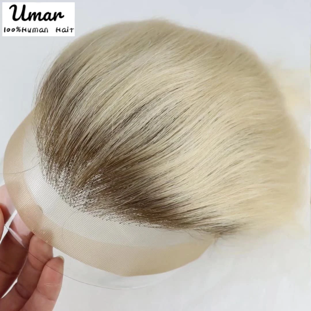 Ombre Blond Toupee For Men Lace And PU Men's Toupee Human Hair Lace Front Wig Male Hair Systems Unit Natural Hairline Man Wig