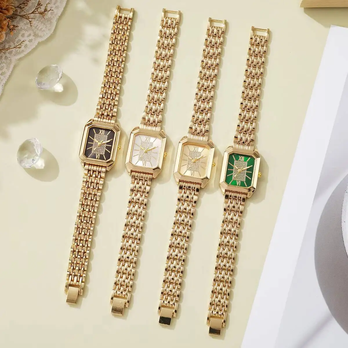 ساعات نسائية مستطيلة على الموضة ساعات يد كوارتز بح...