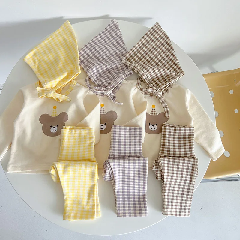 MILANCEL Autumn Baby Pajama Set Infant Girls Sleeping Set Bear Blouse And High Waist Pants 2 Pcs Boys Pyjama Suit