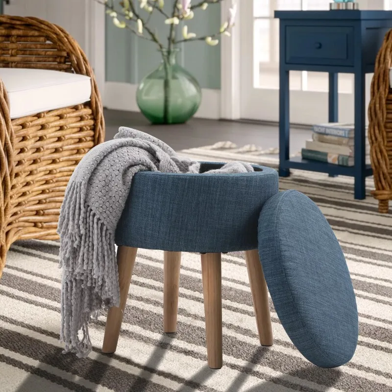 

MF Studio Round Upholstered Storage Ottoman, Blue