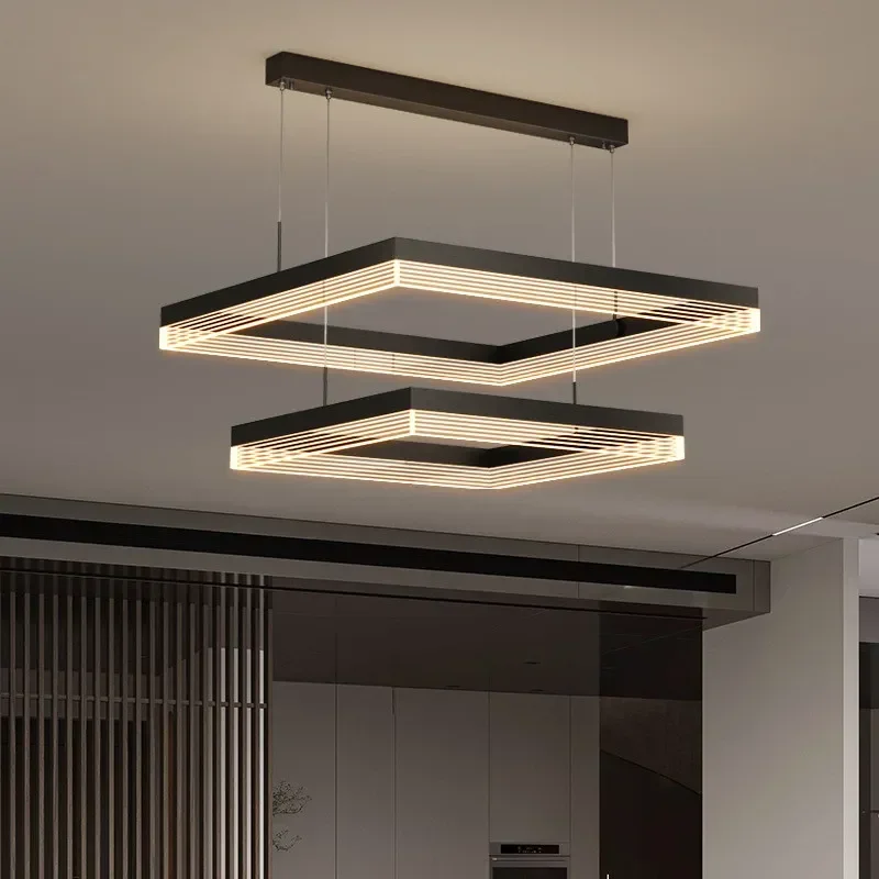 Modern Minimalism Square Led Pendant Lights Dimmable Living Room Chandelier Lighting Home Lustre Bedroom Hanging Lamp Fixtures