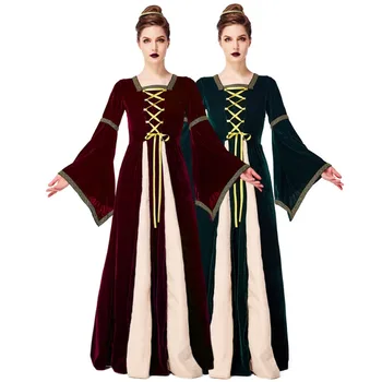 Vintage European Medieval Clothing Dark Green Aristocratic Court Dress Halloween Costume Adult Performance Performance Costumes