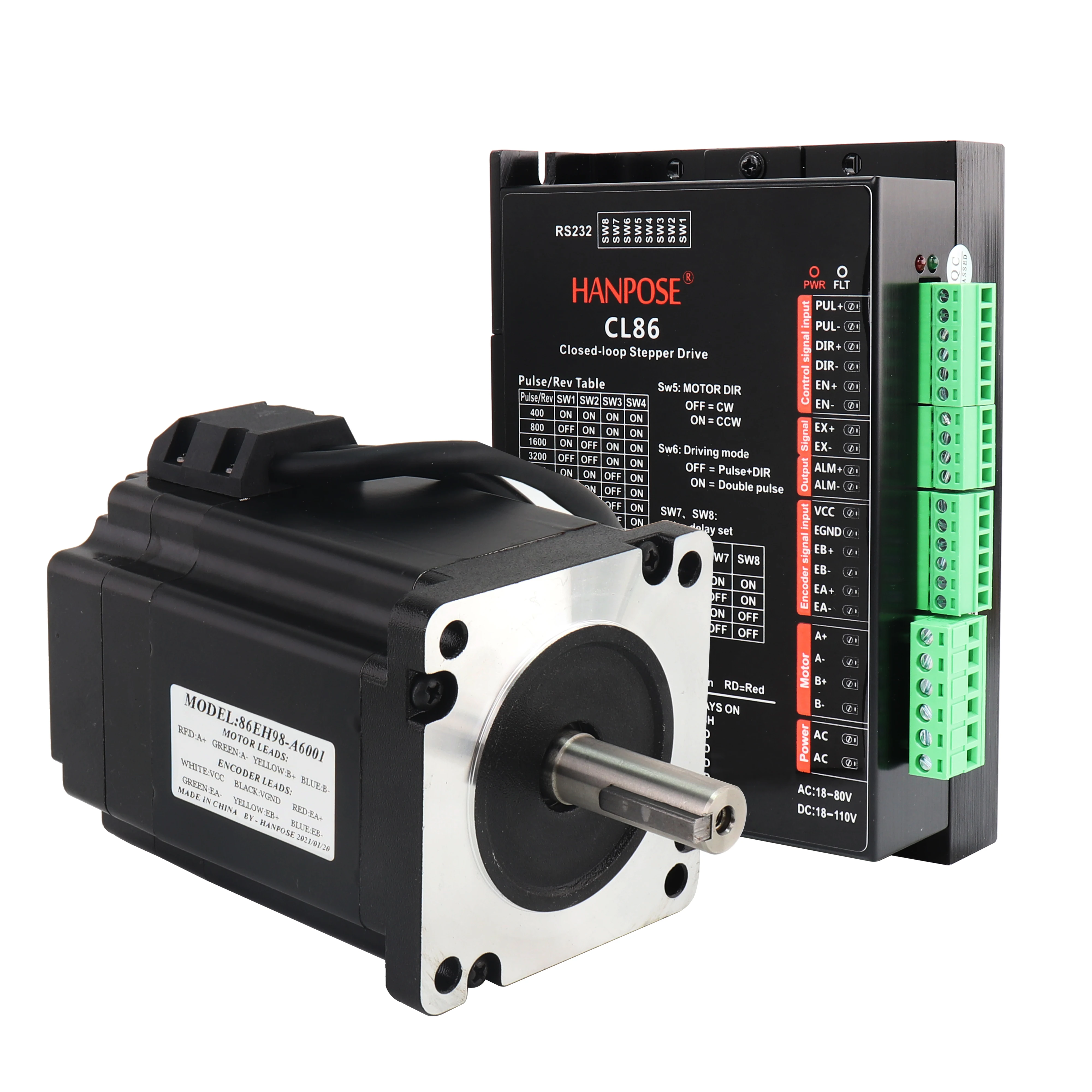Nema 34 5.0A 6N.m 클로즈드 루프 스테퍼 모터 키트 서보 드라이버 CL86 + 86EH98A5001 2상 스테퍼 모터