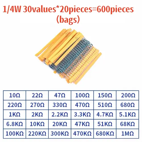 1/4W 1/2W 1W 2W 3W Resistor Set Resistance 1% 1/4W 1/2W 1W 2W 3W Metal Film Resistors Kit Ohm Electronic Components Kit - Image 15