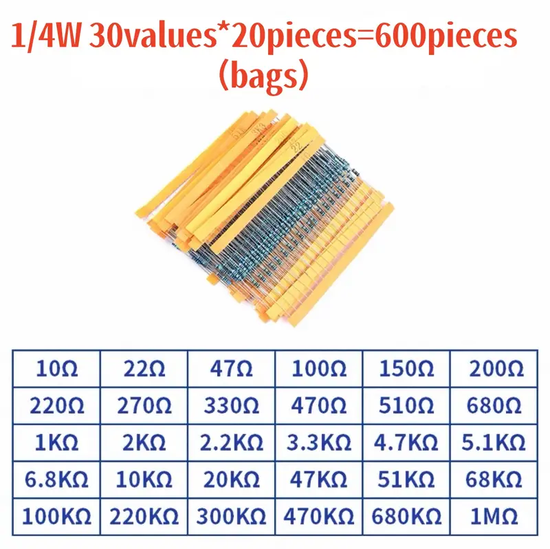 1/4W 1/2W 1W 2W 3W Resistor Set Resistance 1% 1/4W 1/2W 1W 2W 3W Metal Film Resistors Kit Ohm Electronic Components Kit - Image 15
