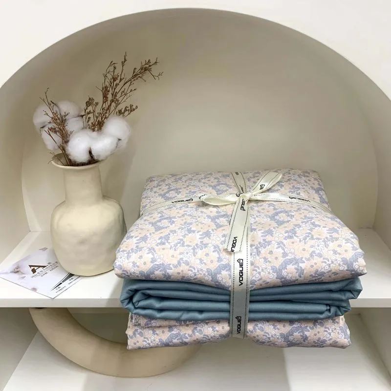 Washed Cotton Linen feeling  Nature Soft Breathable Comfortable(1Duvet Cover+1Flat Bedsheet+Bed Sheet+ 2Pillowcases) Twin Double 4