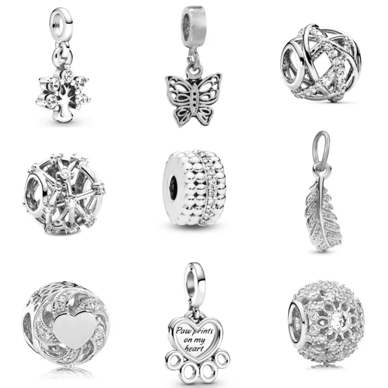 45pcs/set Multiple Styles Pendant Charm Beads Fit Original Pandora Necklace Bracelet Keychain DIY Women's Girl's Jewelry Gift ﻿