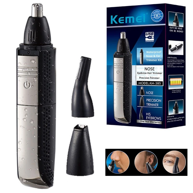 Keme 385 3in1 Waterproof Nose Ear Hair Trimmer For Men Rechargeable Eyebrow Beard Trimmer Electric Ear Cleaner Nose Hair Removal 3 9mm 3in1 usb earpick endoscope earscope cleaner hd ear wax removal camera inspection otoscope