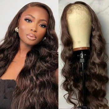 Brown Lace Front Wig Synthetic Long Body Wave Wig 13x4 Natural Looking Daily Use Wigs for Women Glueless Heat Resistant Cosplay