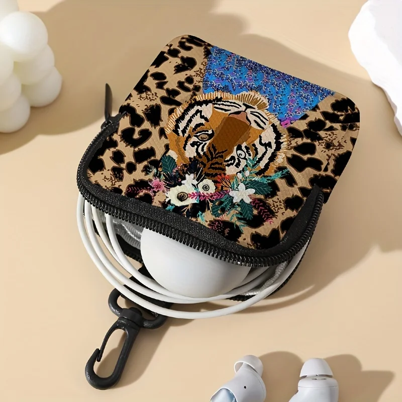 1pc Tiger pattern printing large capacity coin wallet digital printing coin wallet storage bag, ideal choice for gifts