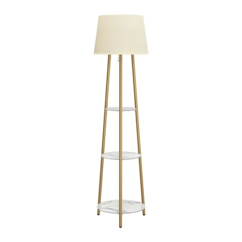 Modern Floor Lamp with Shelf – White Marble & Gold Pillar Design 1