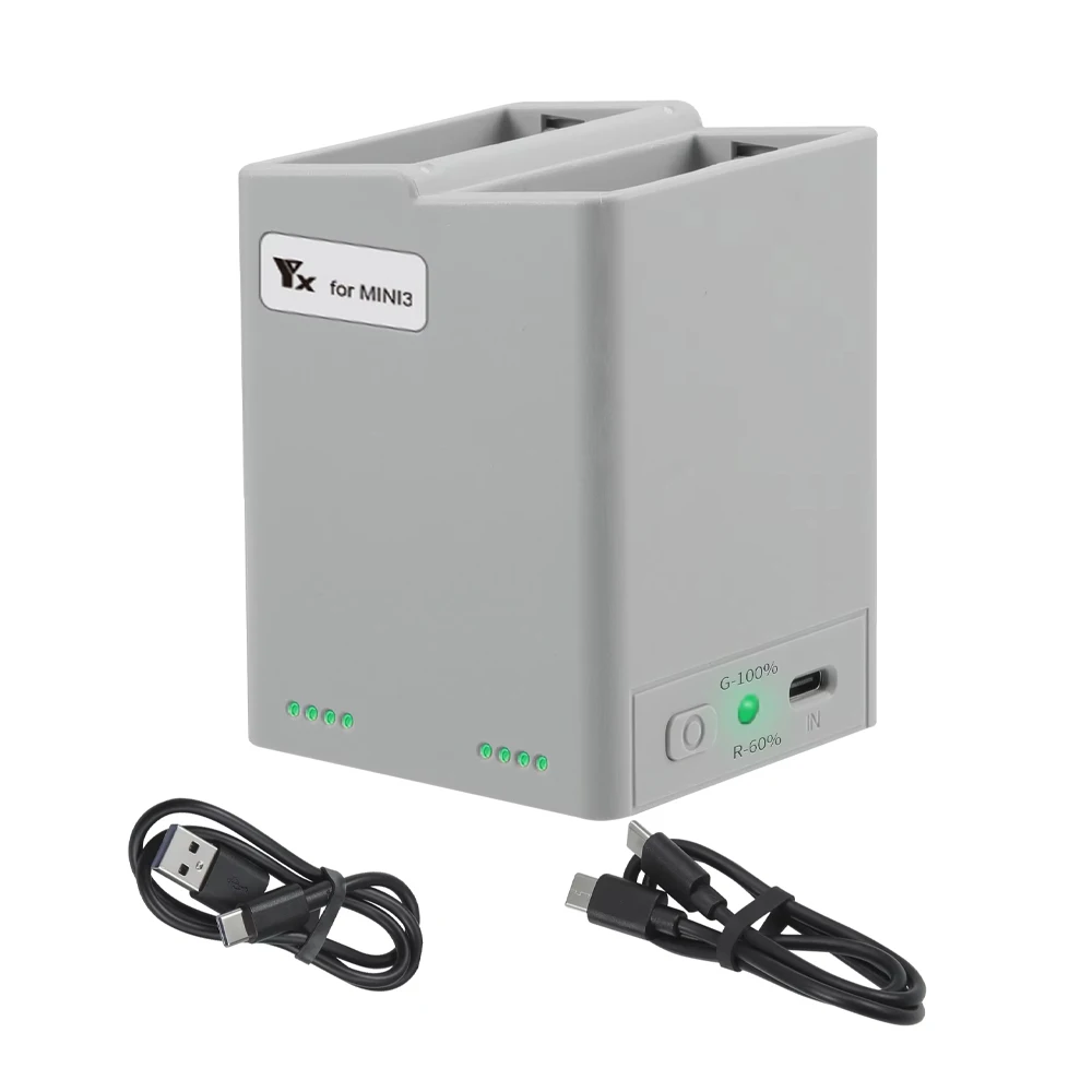 Connecteurs USB-C et USB-A du chargeur batterie intelligent 2 en 1 pour DJI Mini 3 Pro
