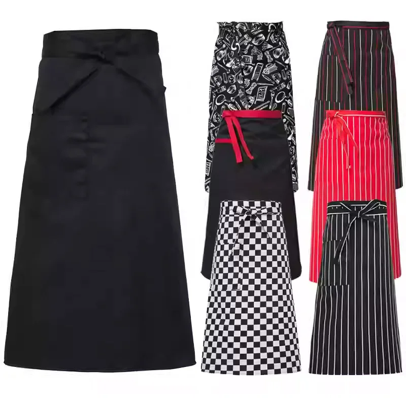 Catering Print 3Pc or 1Pc Chef Apron Half Body Restaurant Kitchen Work Apron Half Cut Waiter Chef pinafore Black