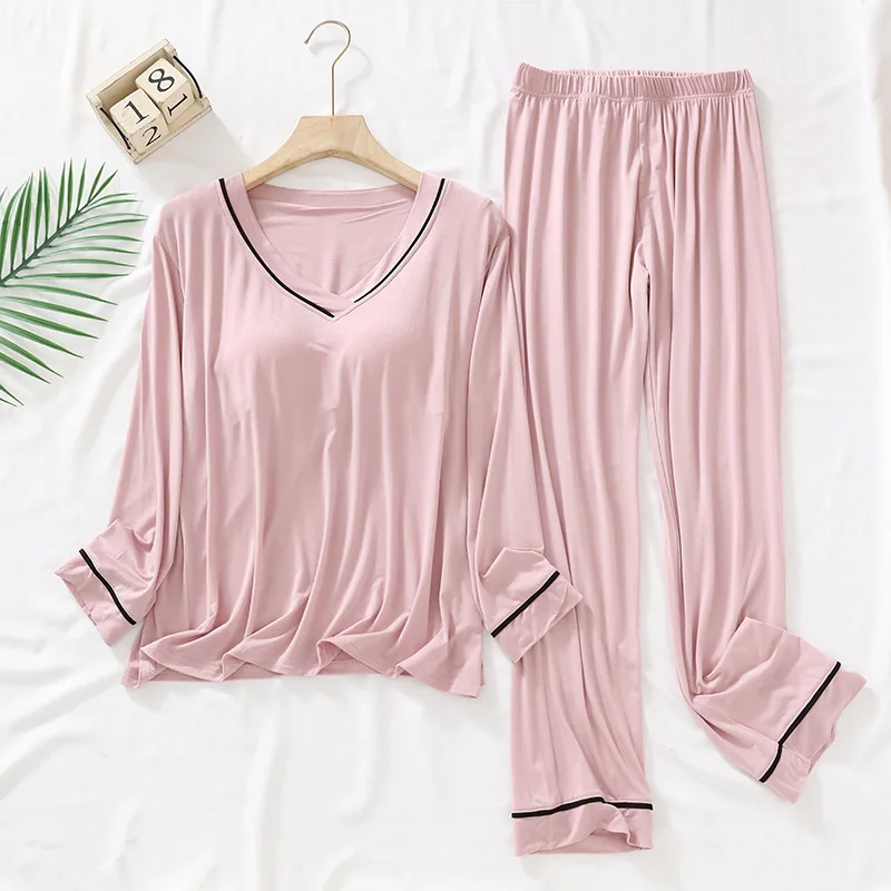 

Modal Ladies Sleepwear Clothes with Chest Pad Pjamas for Women Spring and Autumn Long Sleeve Trousers Pyjamas Sets