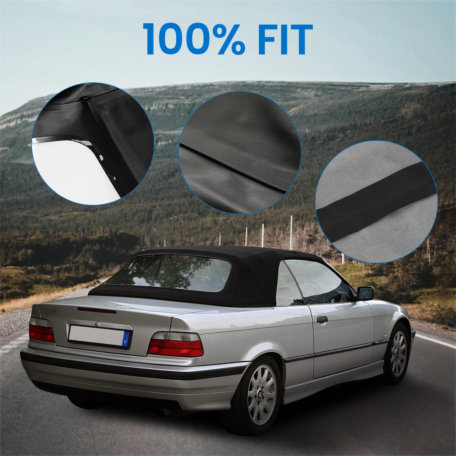 Black Canvas Convertible Soft Top For BMW 3 Series E36 1994-1999 - DOT Plastic Window