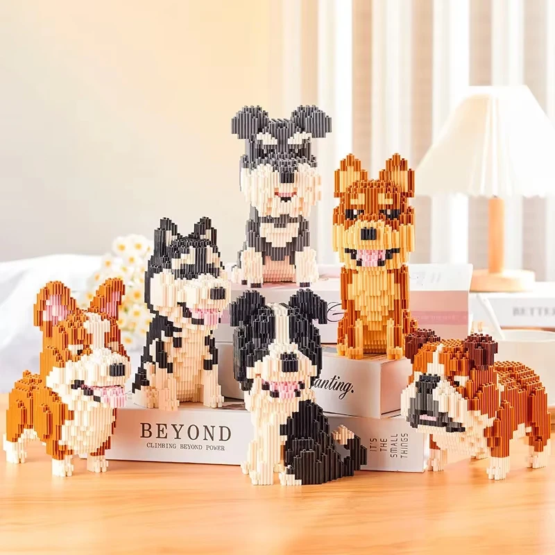 Building Blocks Set Collie Husky Bulldog Corgi Schnauzer 3D Model Animal Dog Mini Diy Bricks Figure Toys For Kid Chirstmas Gifts 6