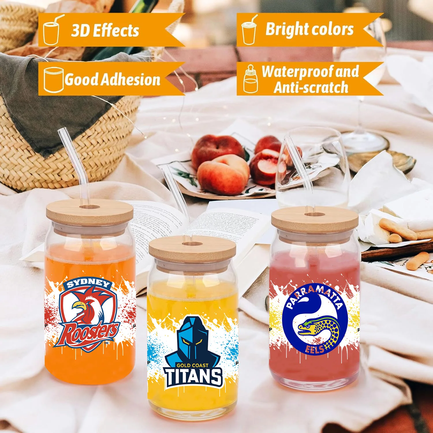 Football team peel waterproof DIY Decals 3D transfers uvdtf crystal stickers 16oz uv dtf cup wraps for Libbey Glasses