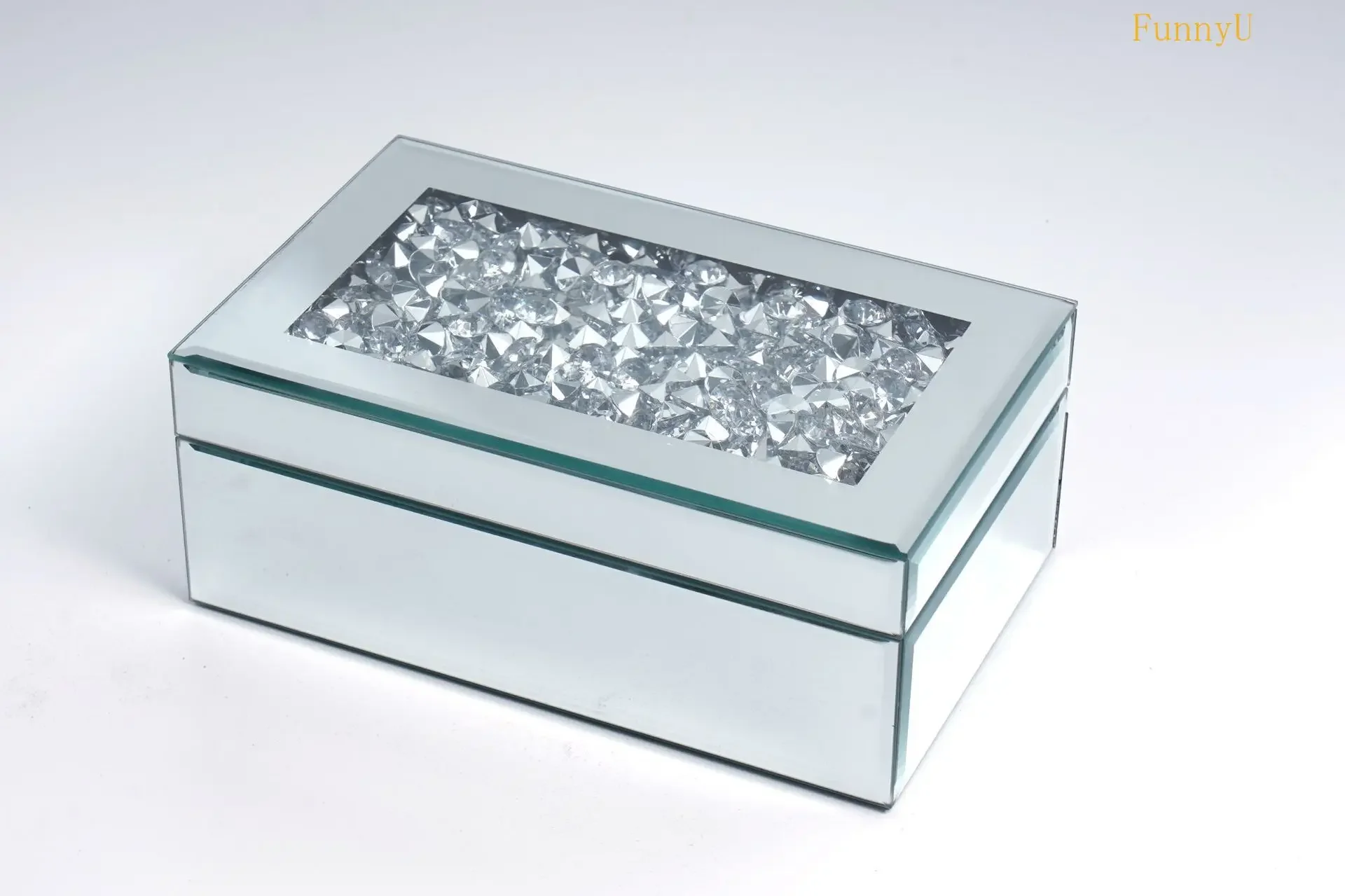 Silver Crushed Diamond Glass Mirrored Jewelry Box Organizer Women Trinket Drawers Organiser Boxes Makeup Container Dressing Tabl 3
