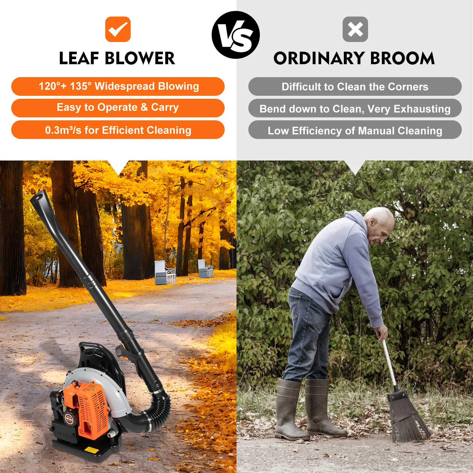 2-Stroke Gas Backpack Leaf Blower Powered Snow/Leaves Blower 63CC Outdoor Yard Garden Grass Clean W/ Harnes