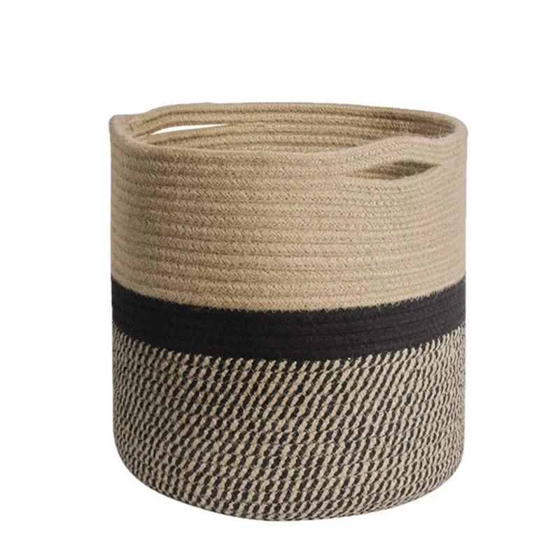 1 cotton rope storage basket, home dustproof folding bathroom dirty clothes basket, flower pot green plant storage woven