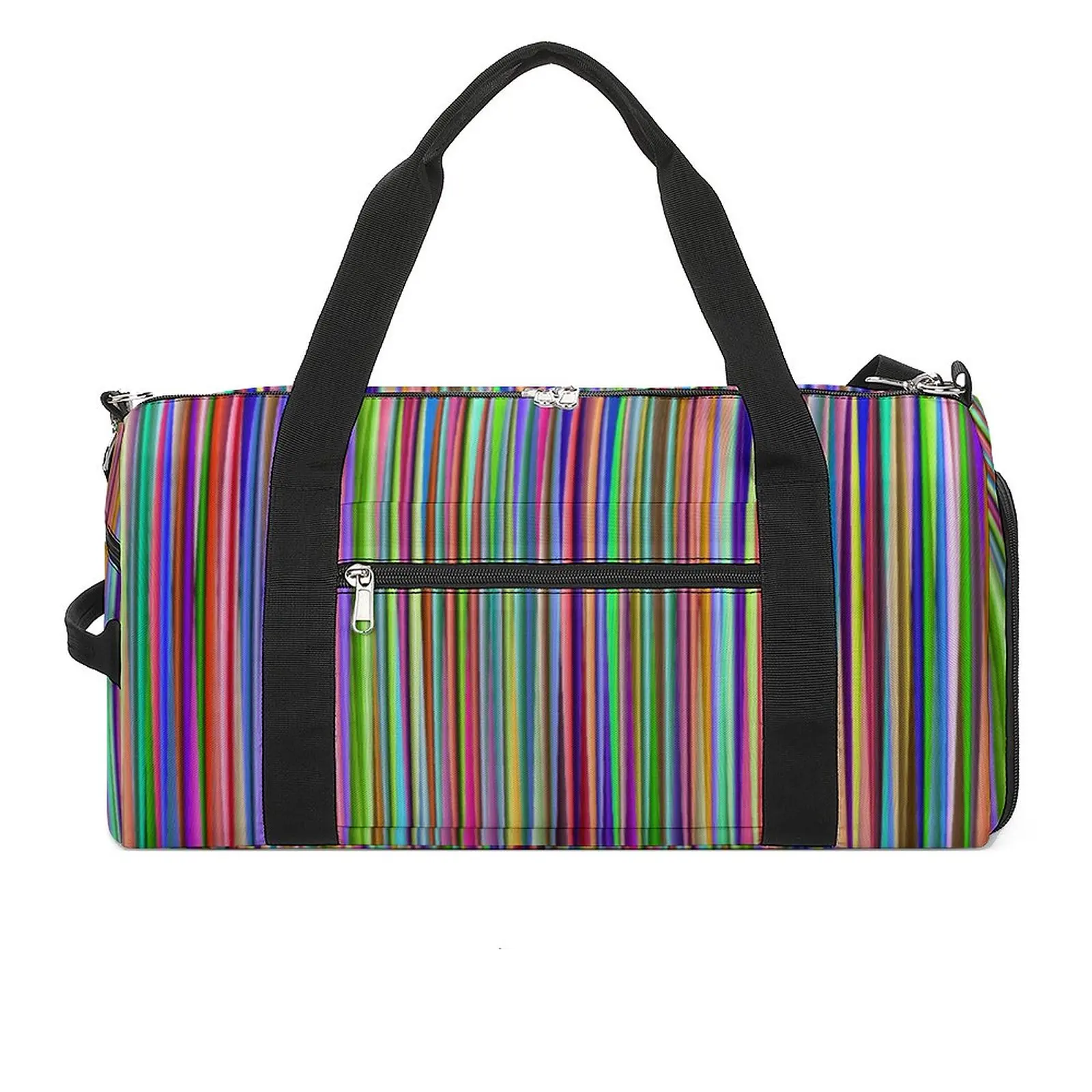 

Multi-color Stripes Sport Bags Colorful Lines Print with Shoes Gym Bag Outdoor Couple Handbag Travel Training Funny Fitness Bag