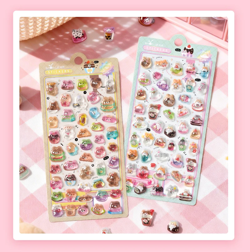 1 pc/4 pcs Cute Animals Sweet 3D Relief Stickers Journaling DIY Diary Stationery Sticker Decor School Supplies Gift