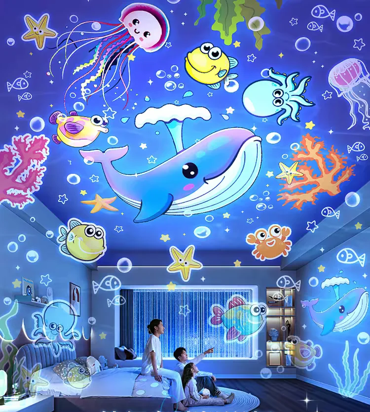 Ocean Starry Sky Projector LED Night Light Rotated Romantic Projection Lamp Birthday Gifts 21 sets Slides