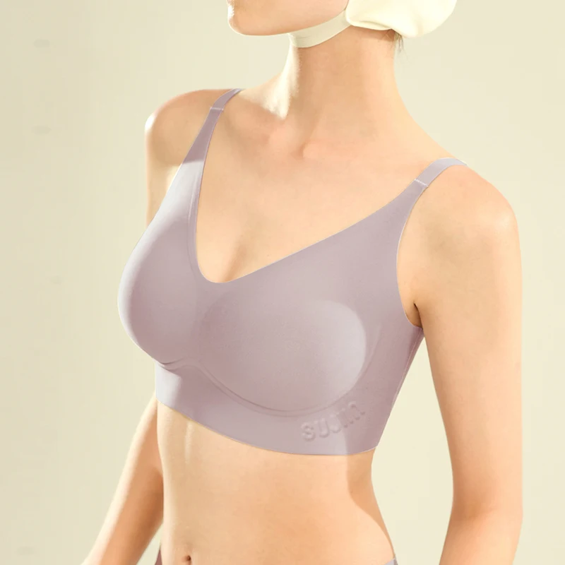 SUJIIN Women's Seamless Push Up Smoothing Padded Bra Comfort Wireless Vest Type Bralette Summer Thin Minimizer Bras Underwear