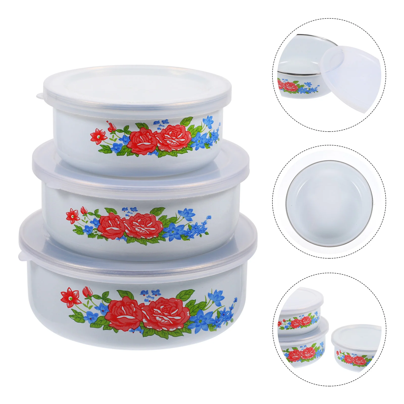 

Эмалированная миска с крышкой, 3 шт., фруктовые зерна, мороженое, салаты, приготовленная миска, металлические готовые миски для малышей, сахарные конфеты, вложенная еда