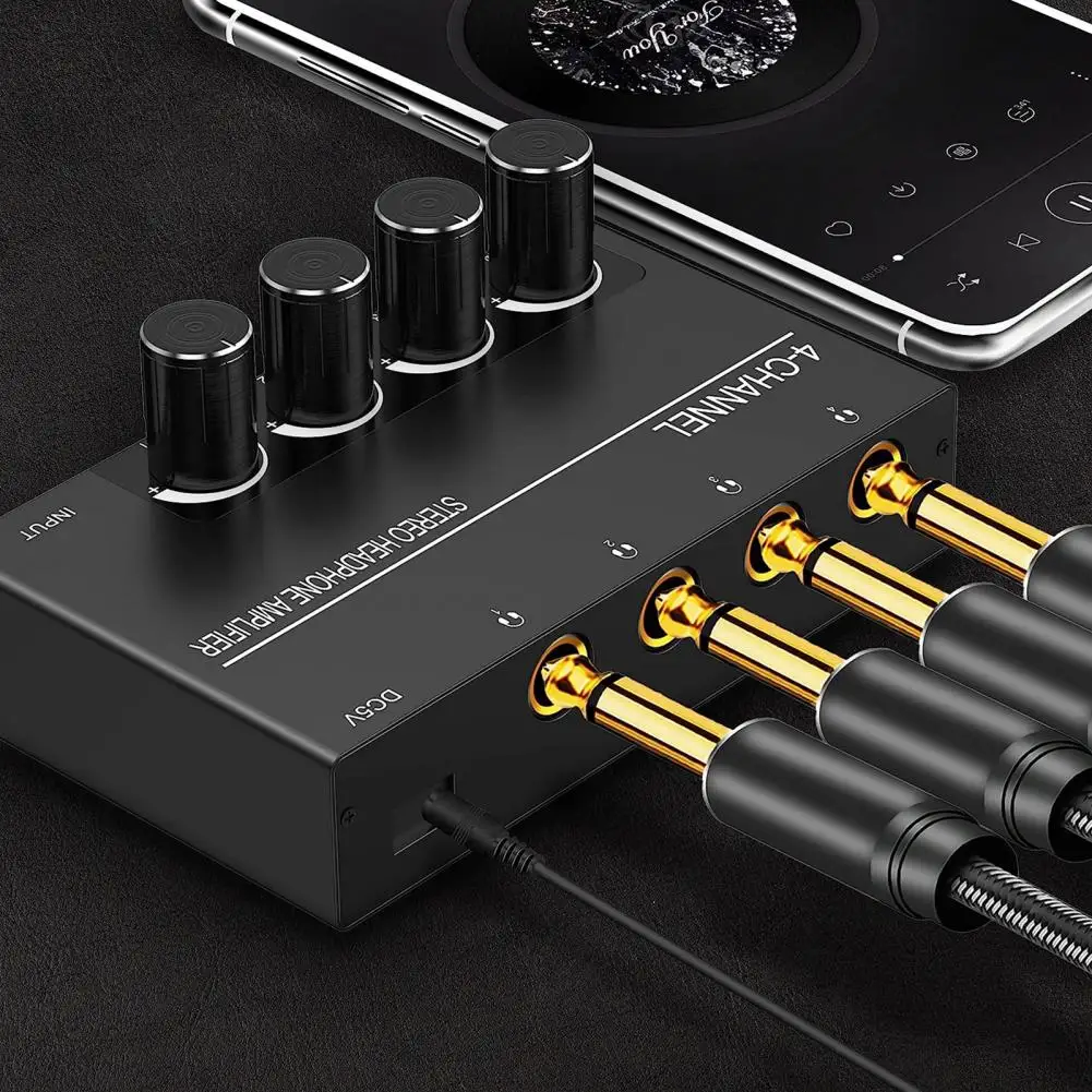 Headphone Amplifier 6.35mm 4 Channels No Delay High Sensiticity Ultra-Compact Stereo Audio Amplifier With Power Adapter