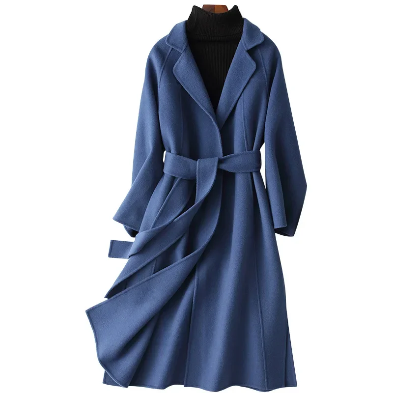 Women Double-sided Woolen Coat Medium Length Loose Off Shoulder Sleeves Long Coat Suitable for Spring Autumn Seasons Wool Coat