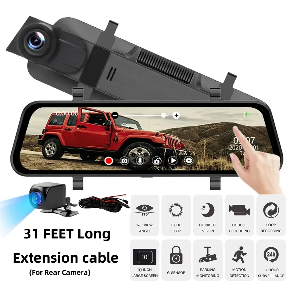 

24H Dash Cam 10inch Car DVR Rear Camera HD 1080P Drive Video Recorder Registrator Auto Rearview Dual Dashcam BlackBox Car Mirror