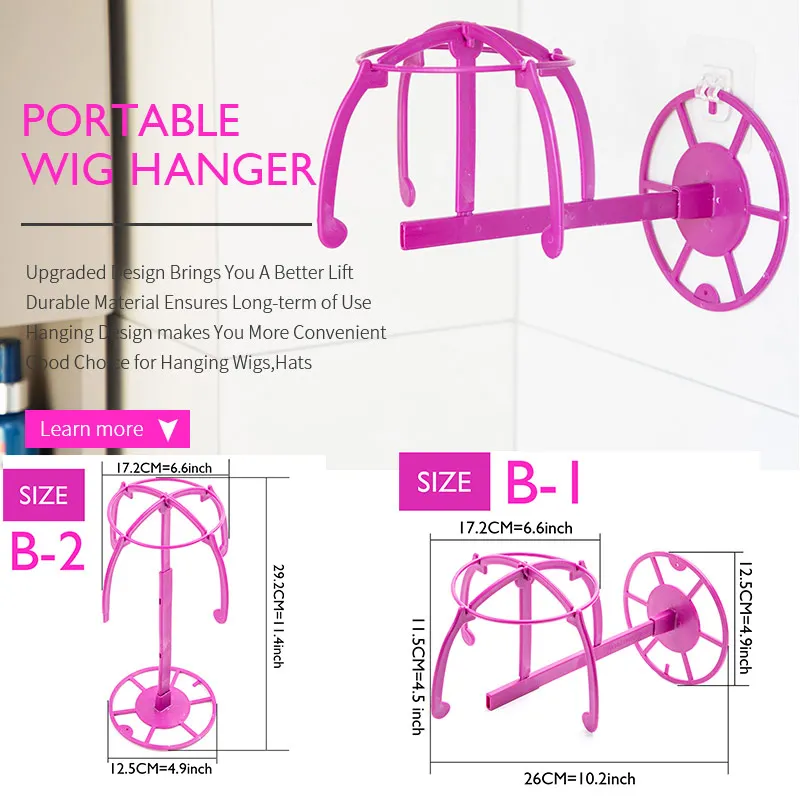 5Pcs Plastic Wig Stand Wig Hanger Stand Pink Portable Collapsible