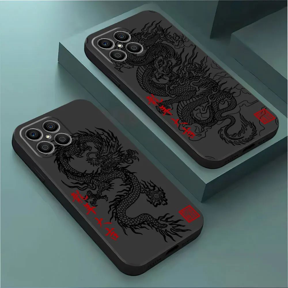Black Soft Shockproof Phone Case with Chinese Dragon Design