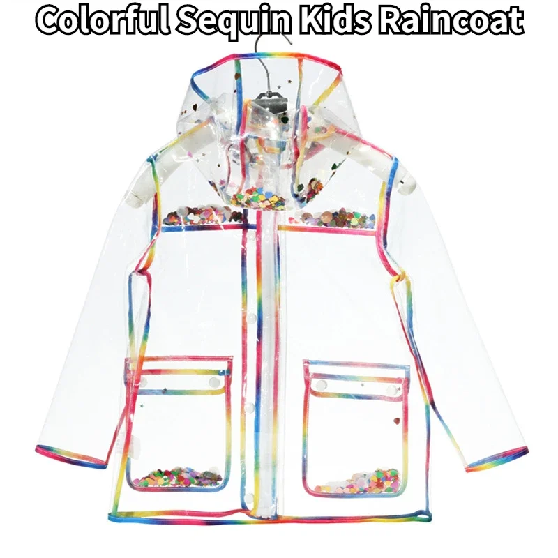 

Sequin Children Raincoat TPU Beads Colorful Primary School Students One-piece Poncho Baby Rainbow Raincoat Rainproof Waterproof