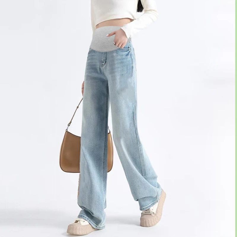2025 الربيع الأمومة سراويل جينز واسعة الساقين المر...